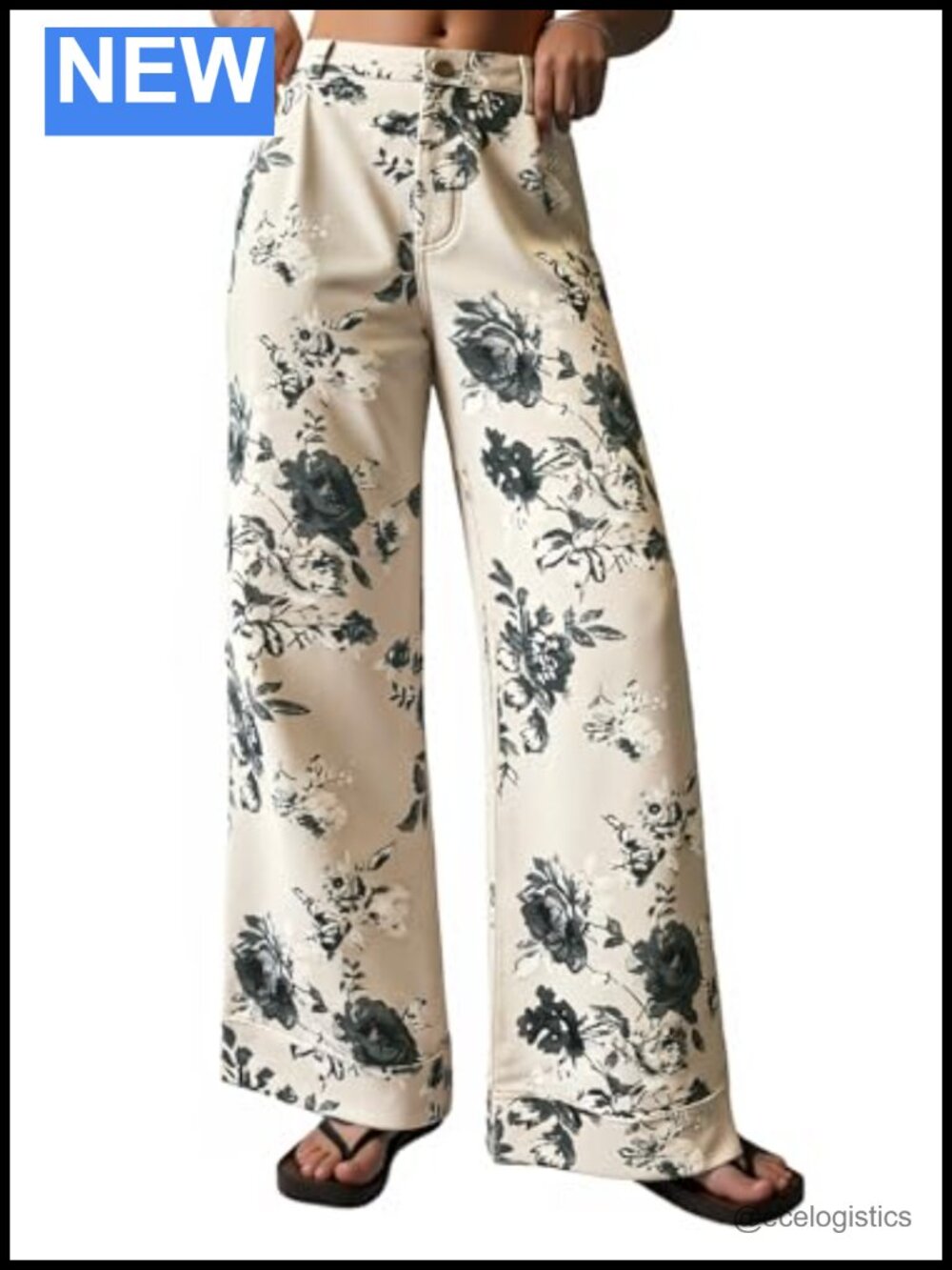 Floral Baggy Wide Leg Jeans High Waisted Denim Pants Boho